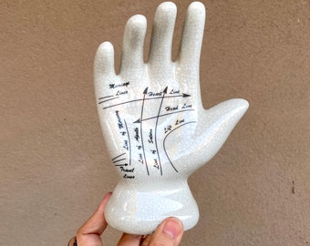 Vintage Ceramic Palmistry Hand Statue, Replica of Victorian Palm Reading Science, Tarot Card Gifts