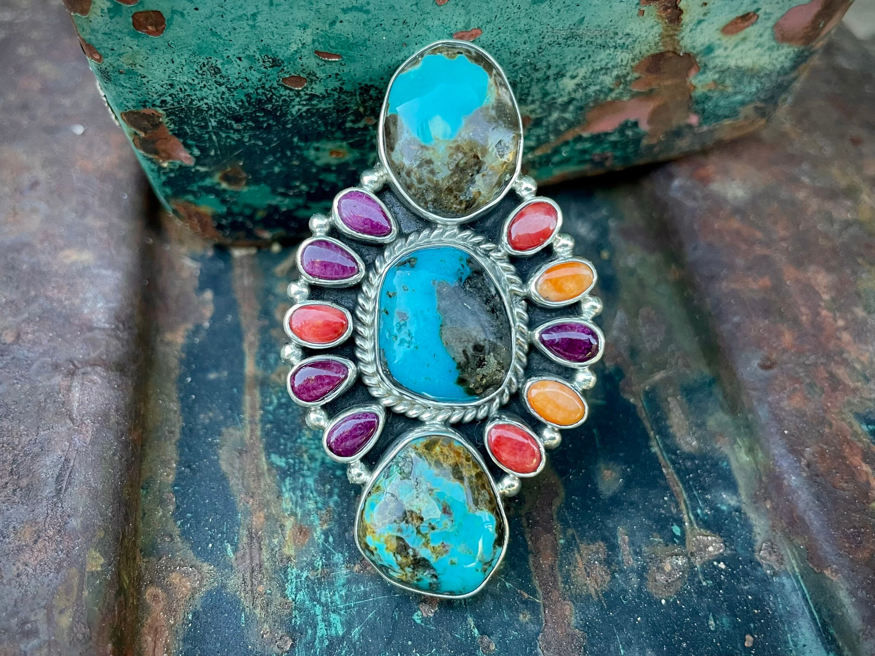 Navajo Mary Jane Garcia Turquoise Multistone Ring Size 8.5, Native ...
