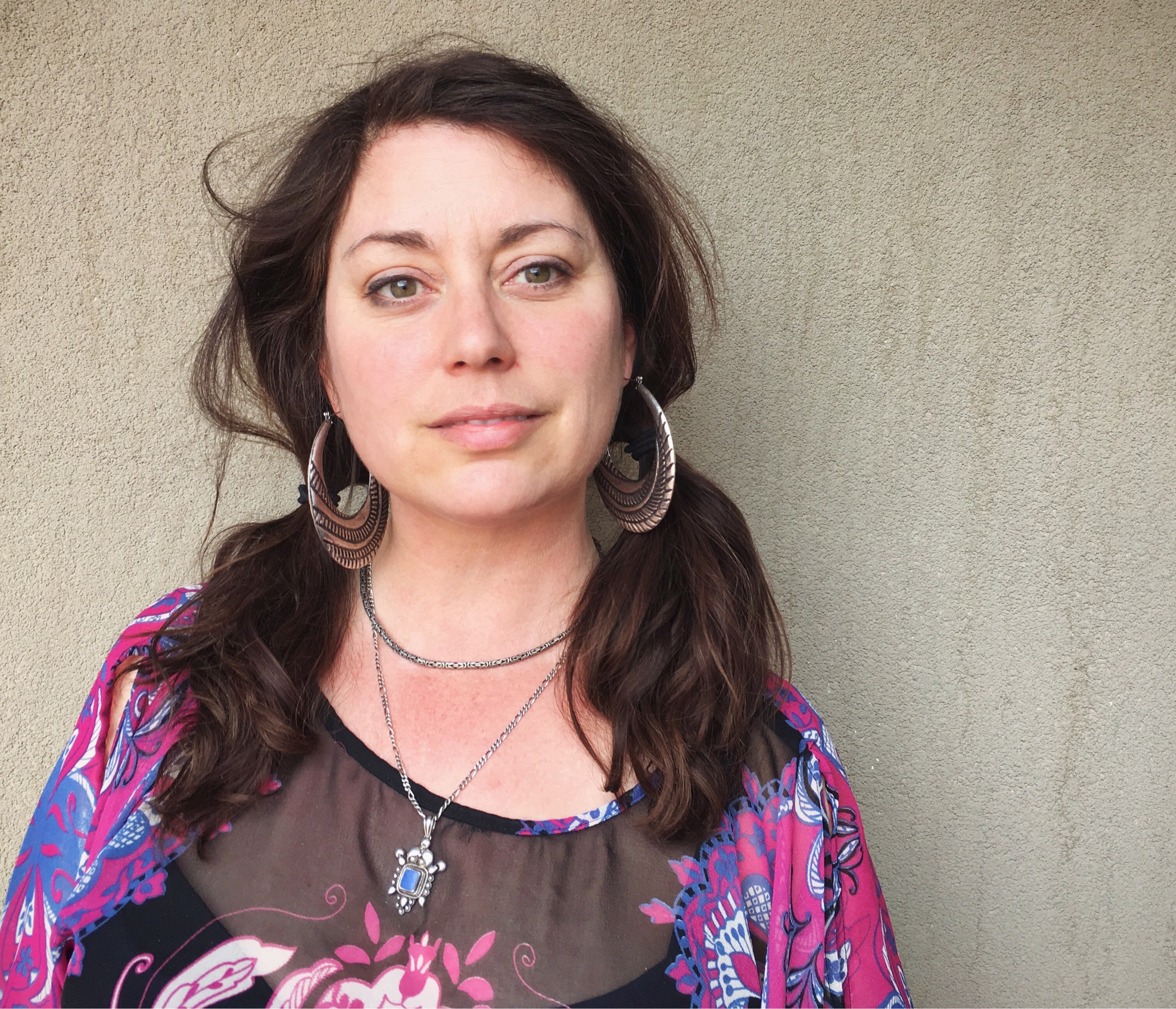 Large Vintage Hoop Earrings Silver Tone Boho Hippie Jewelry, Vintage