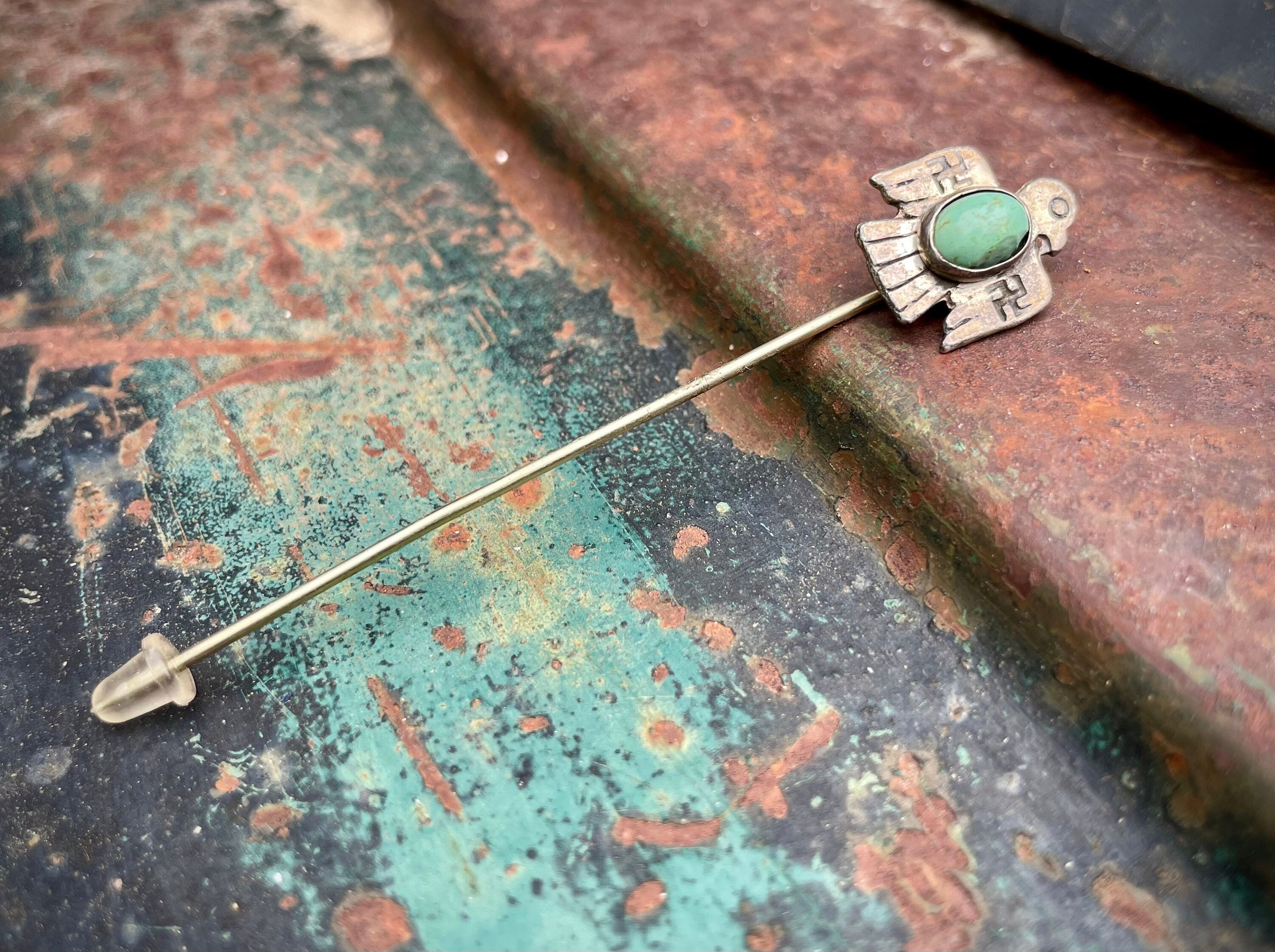 Fred Harvey Era Thunderbird Stick Pin Whirling Log Stamps