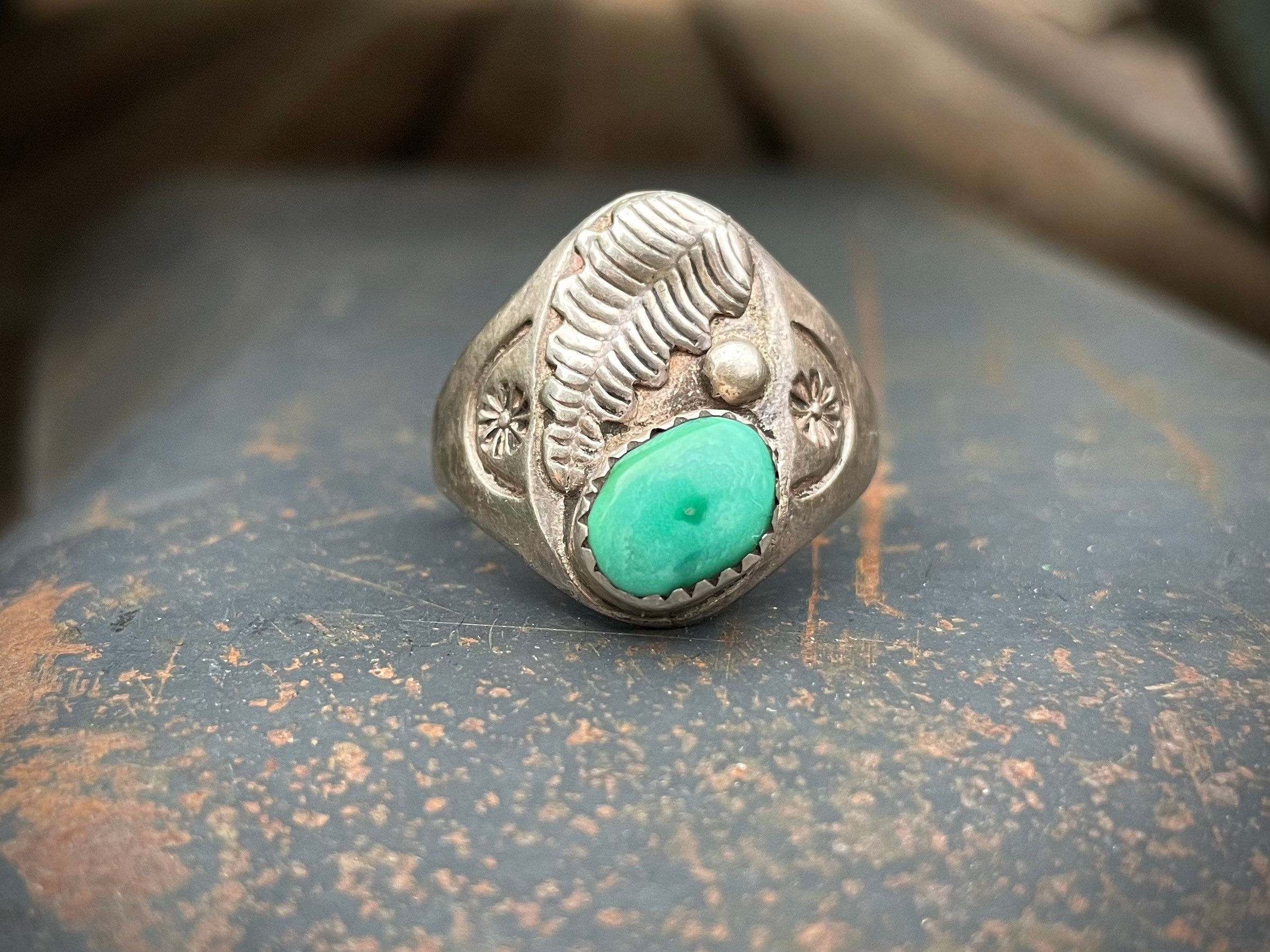Details about   Exquisite Turquoise Ring Marked April 1975 Fortunate Eagle Signed 10.7 Grams 