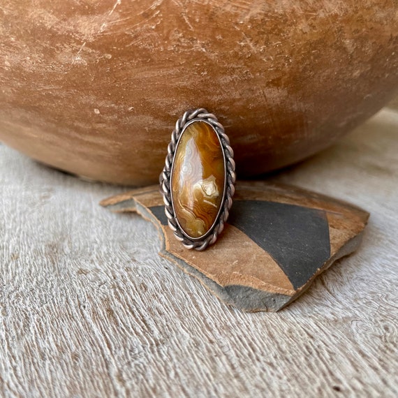 Vintage Navajo Agate Petrified Wood Ring Approx S… - image 6