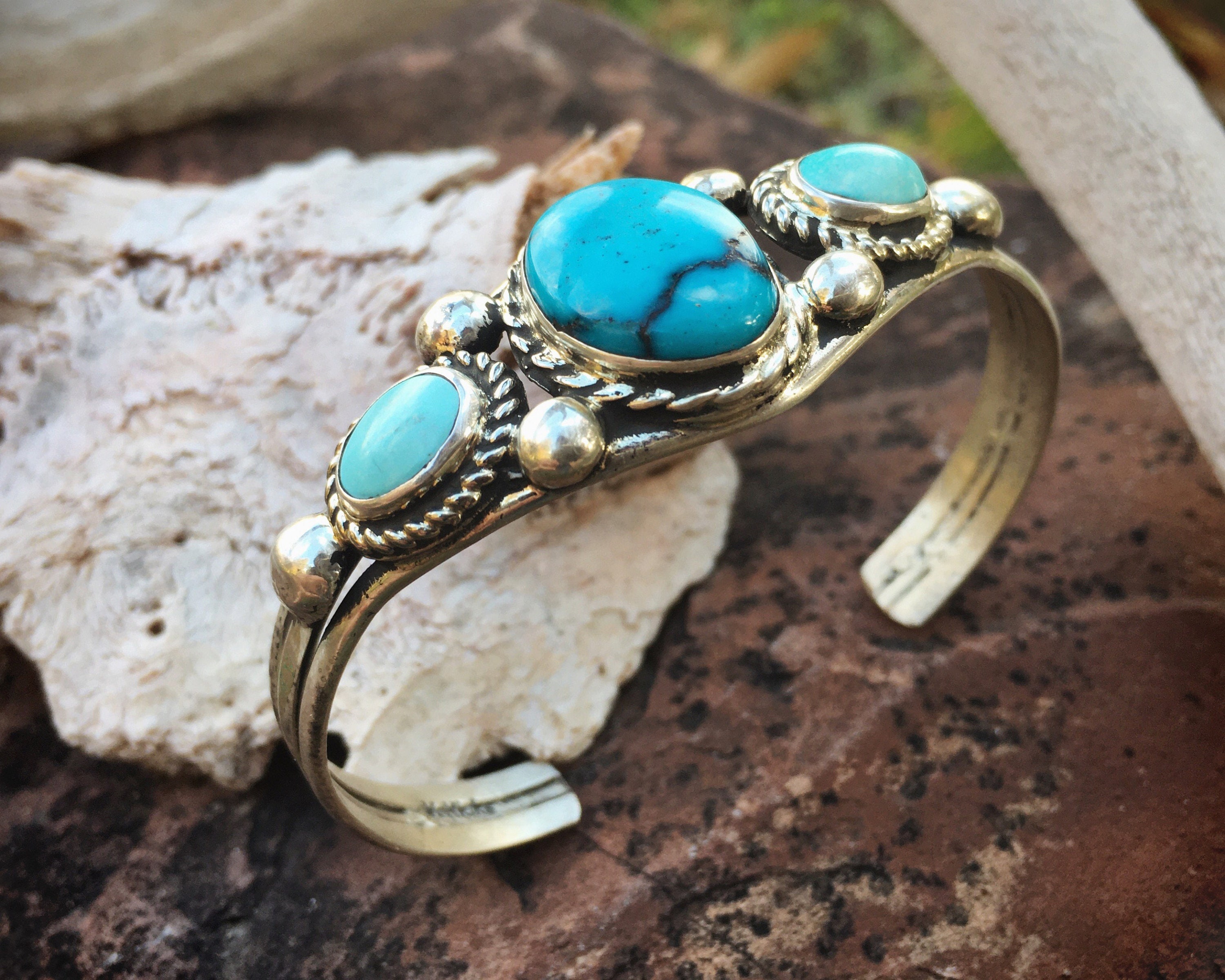 Navajo Made Sterling Silver Turquoise Bracelet for Women Native