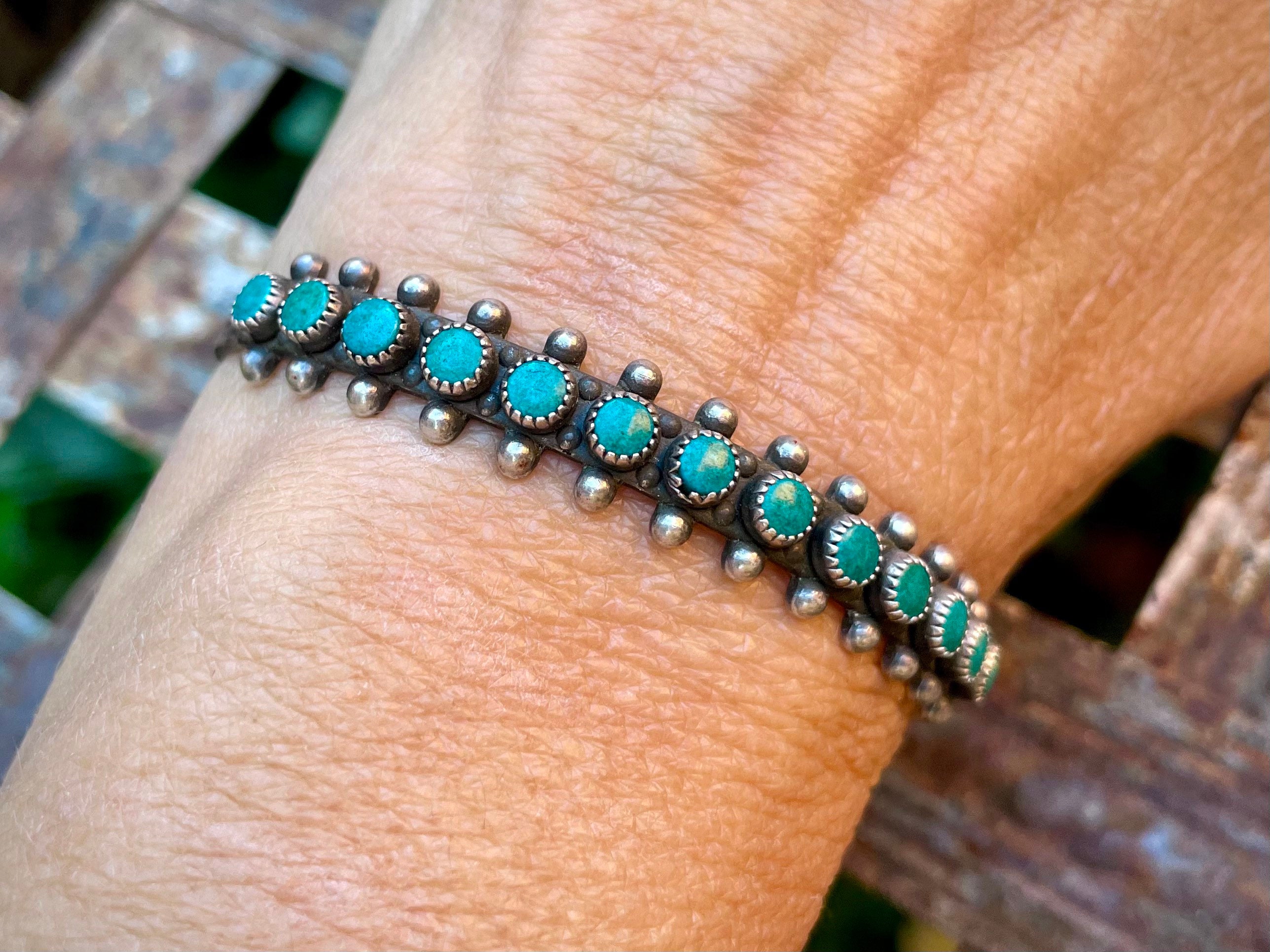 Fred Harvey Era Turquoise Snake Eye Bracelet for Small Wrist, Dainty