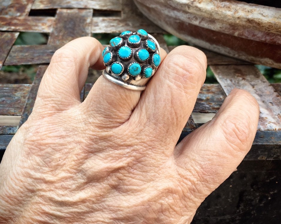 Old Pawn Zuni Turquoise Snake Eye Knuckle Ring for Women Size 4.5