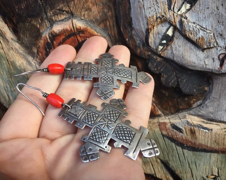 Signed Vintage Sterling Silver Cross Earrings for Women