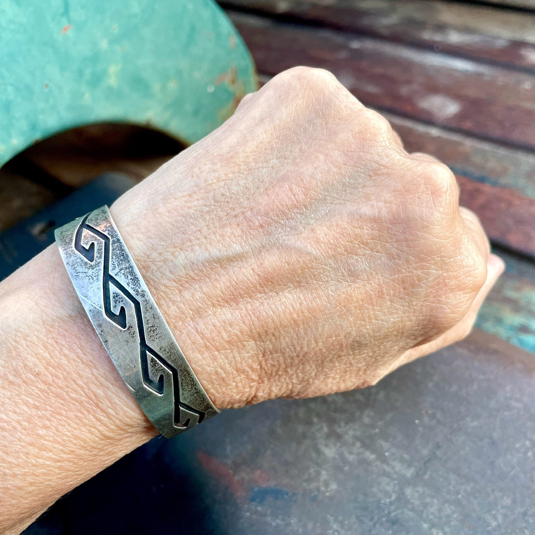 Marvelous Vintage Hopi Navajo Sterling Silver Native American Geometric Bracelet Marvelous Vintage Hopi Navajo Sterling Silver Native American Geometric Bracelet