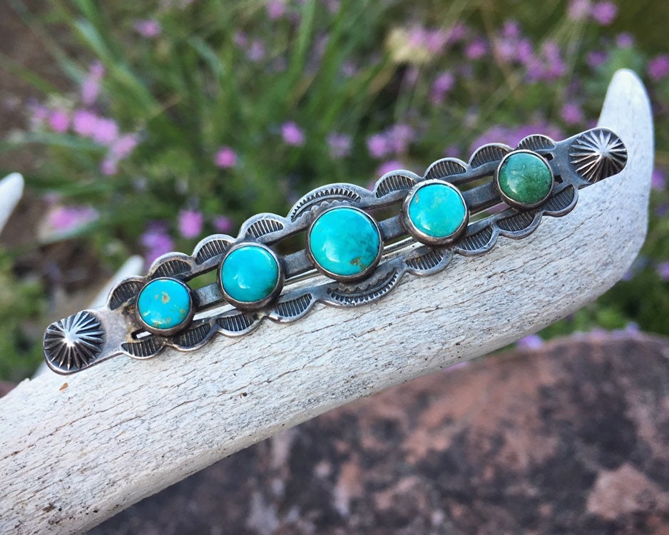 Fred Harvey Era Vintage Turquoise Brooch Pin for Woman, Native