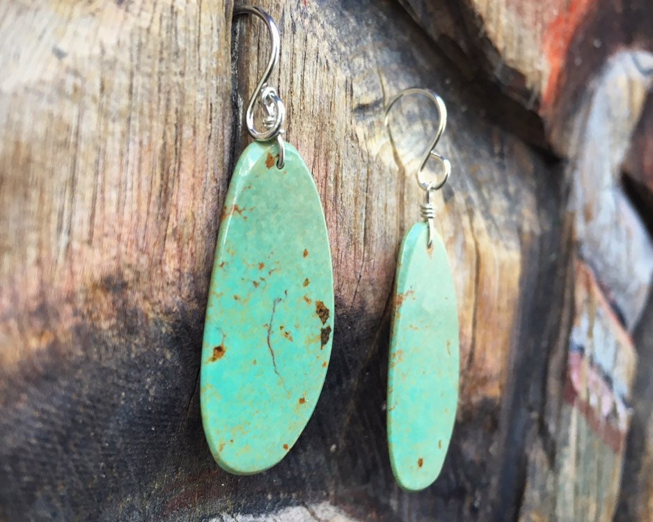 •STRAY• turquoise slab + silver earrings main image 1