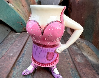 2004 Hand-Painted Ceramic Lady Mug Arm for Handle Legs for Base by Lynda Corneille for SWAK