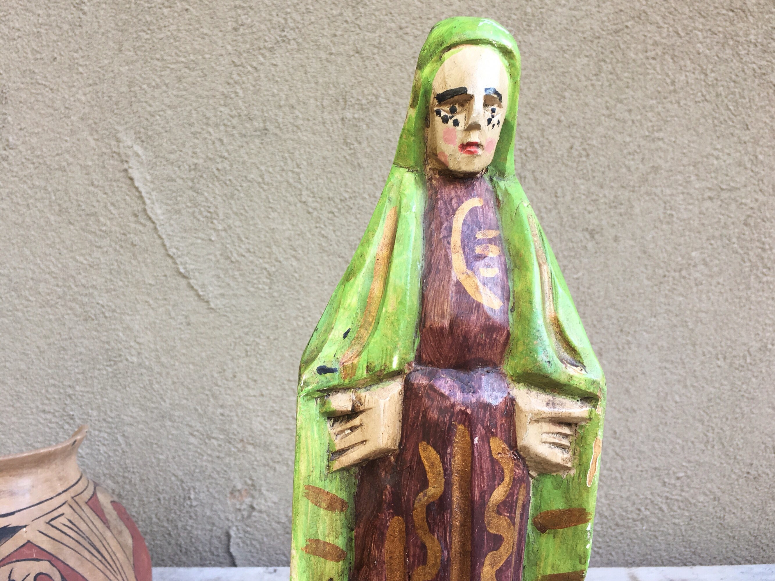 Saint Statue Wood Carving Religious Folk Art Sculpture, Catholic Gifts