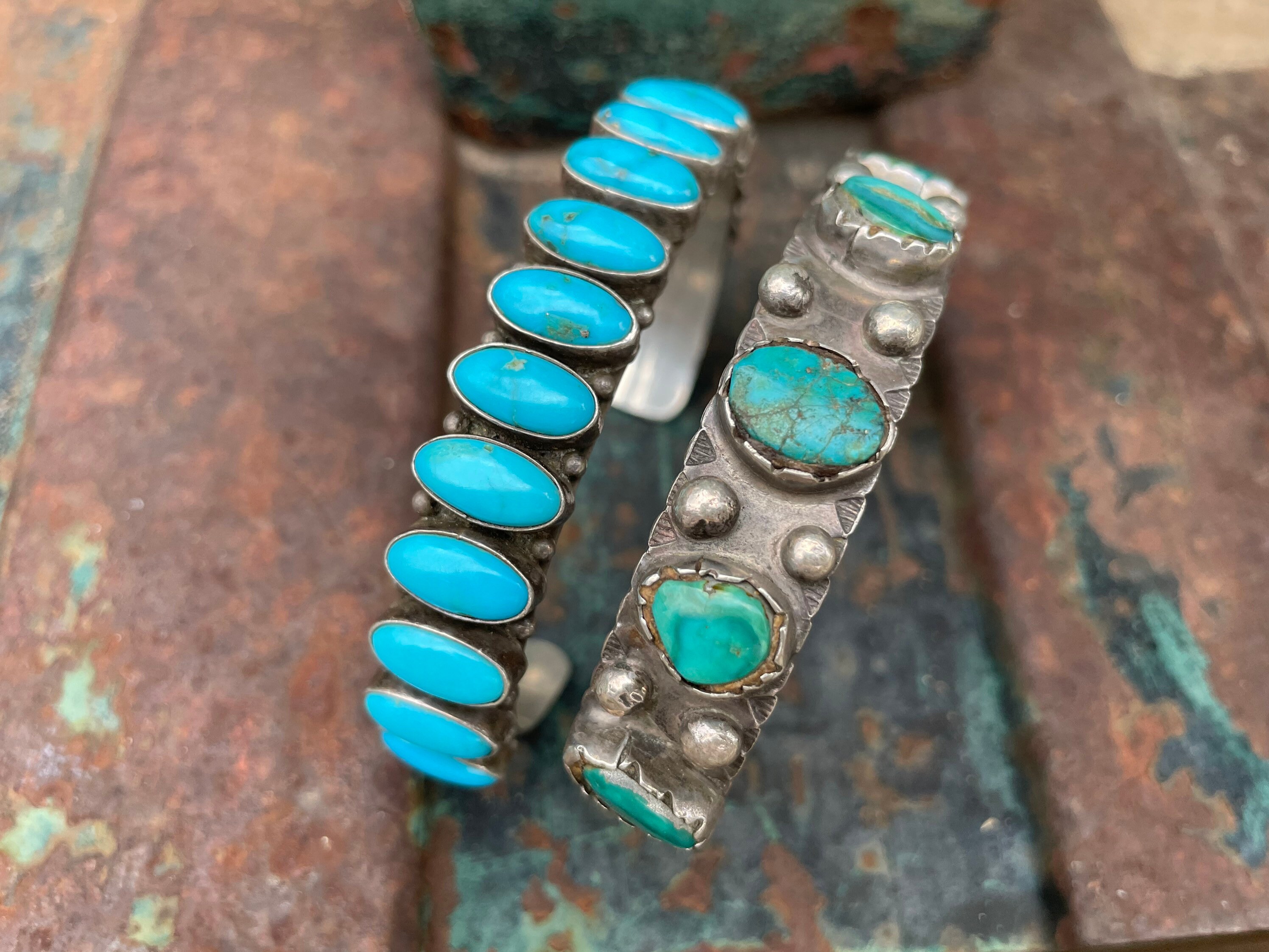 Men's Genuine 925 Sterling Silver Turquoise Cuff Bracelet – Handmade Tribal Western Style