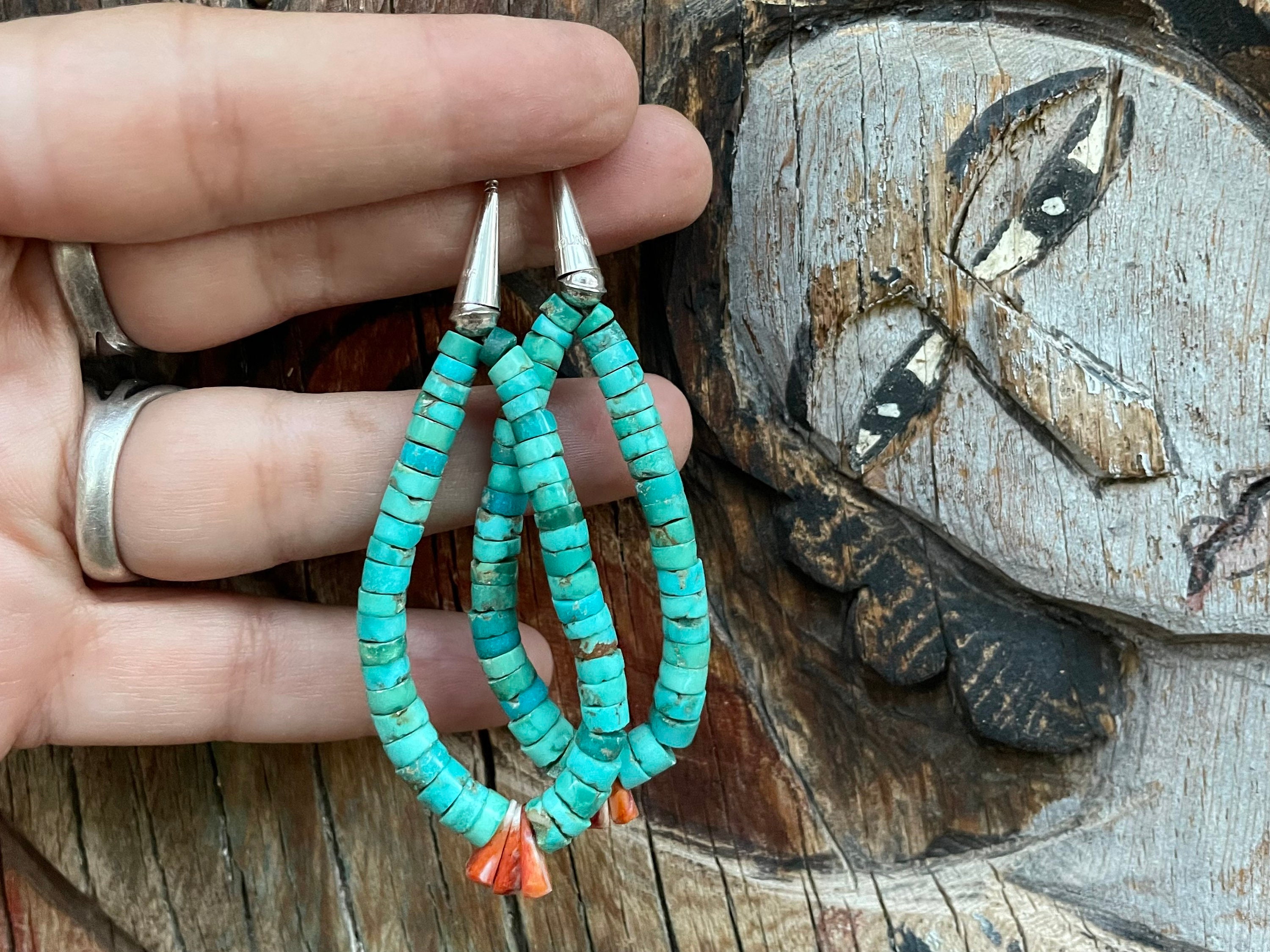 Santo Domingo Ray Lovato Natural Turquoise Heishi Spiny Oyster Jacla Earrings Native American