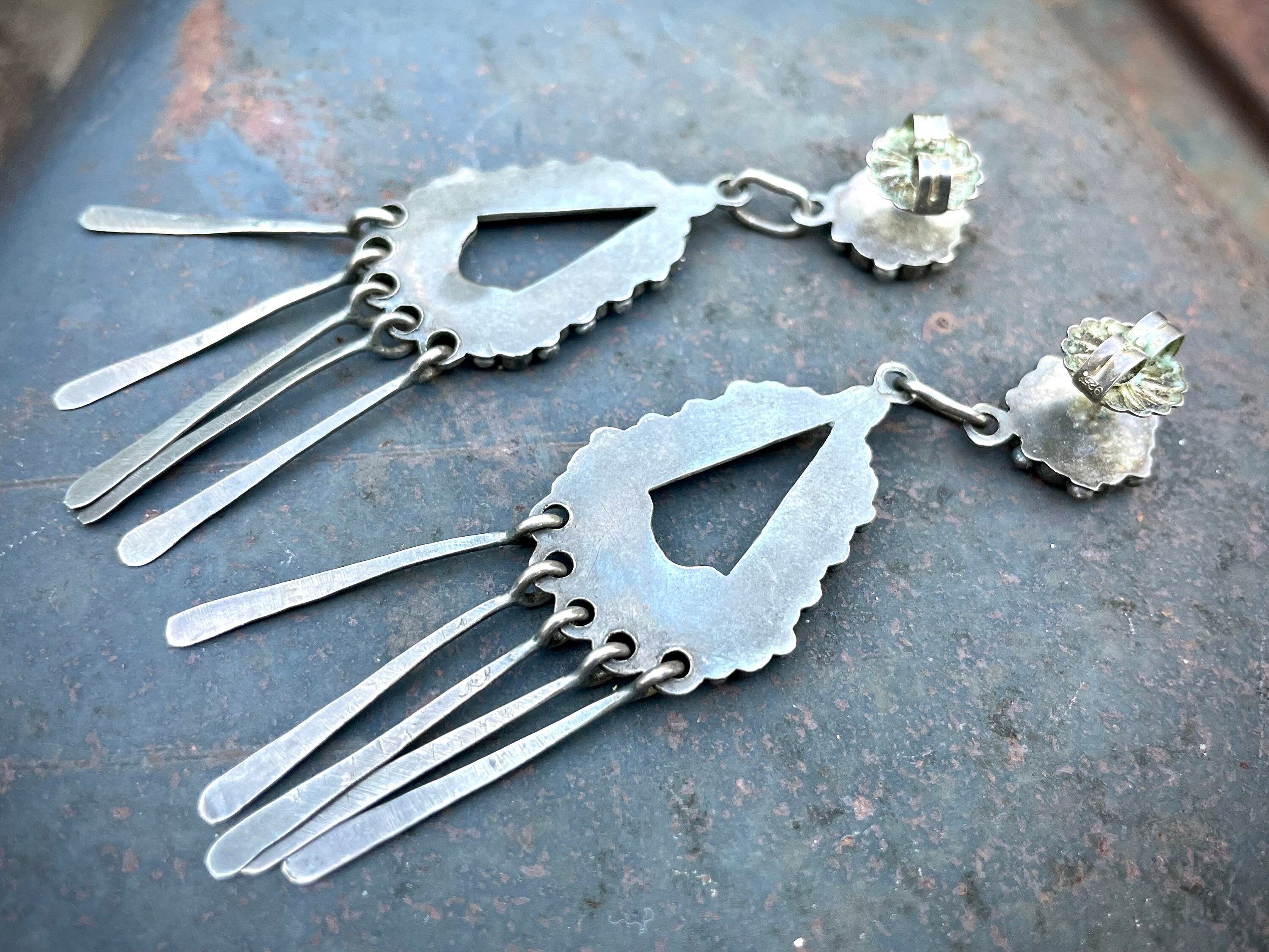 Zuni Snake Eye Turquoise Chandelier Earrings with Dangles