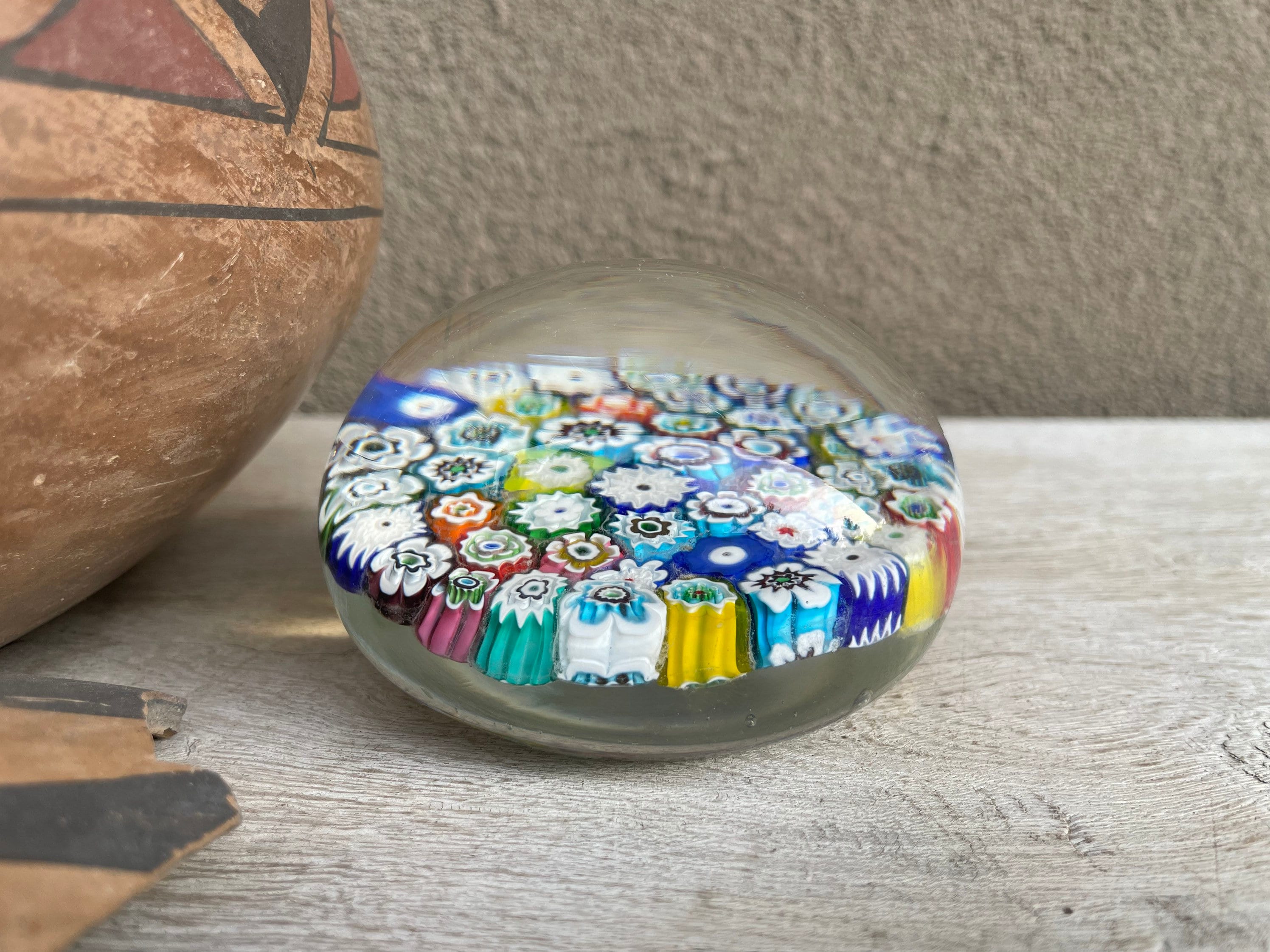Vintage Art Glass Paperweight with MultiColor Millefiori Carpet Design
