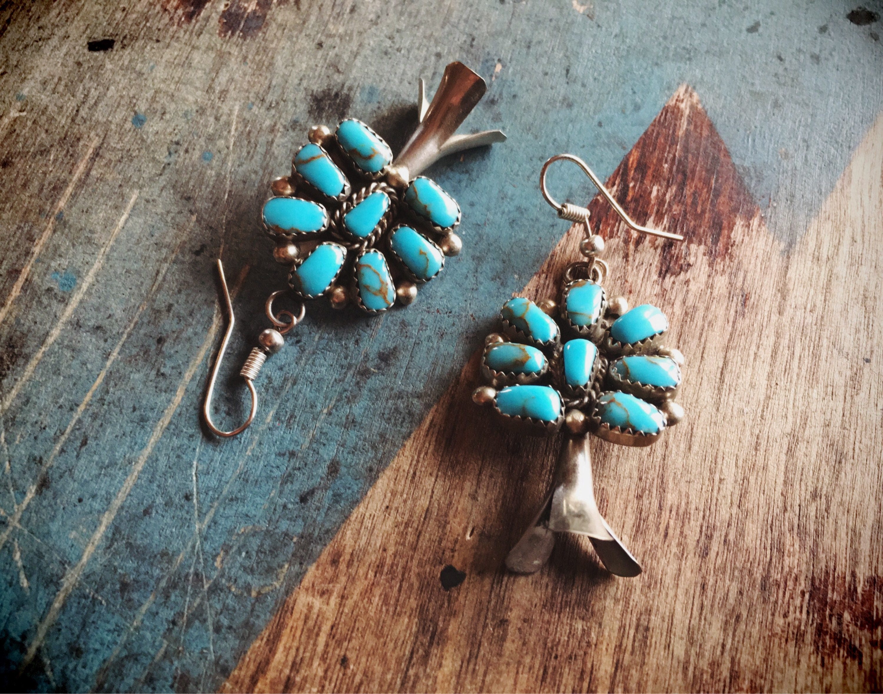 Squash Blossom Earrings Sterling Silver, Native American Indian Jewelry