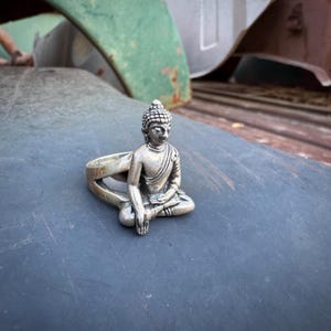 Sterling Silver Boddhisatva Ring Size 8.75, Buddhist Mindfulness Jewelry Tribal Ethnic
