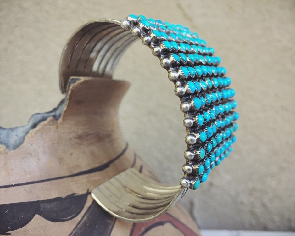 1930s Eight Row Zuni Snake Eye Vintage Turquoise Cuff Bracelet, Native ...