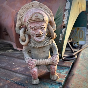 Vintage Pre Colombian Pottery Reproduction Statue (Chipped), Terracotta Redware Primitive Decor