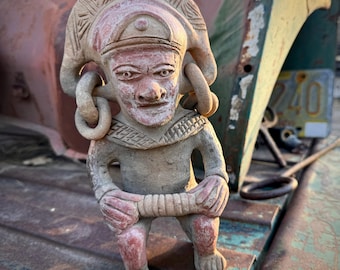 Vintage Pre Colombian Pottery Reproduction Statue (Chipped), Terracotta Redware Primitive Decor