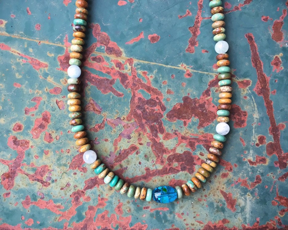 Vintage Turquoise and Glass Bead Choker Necklace for Women ...