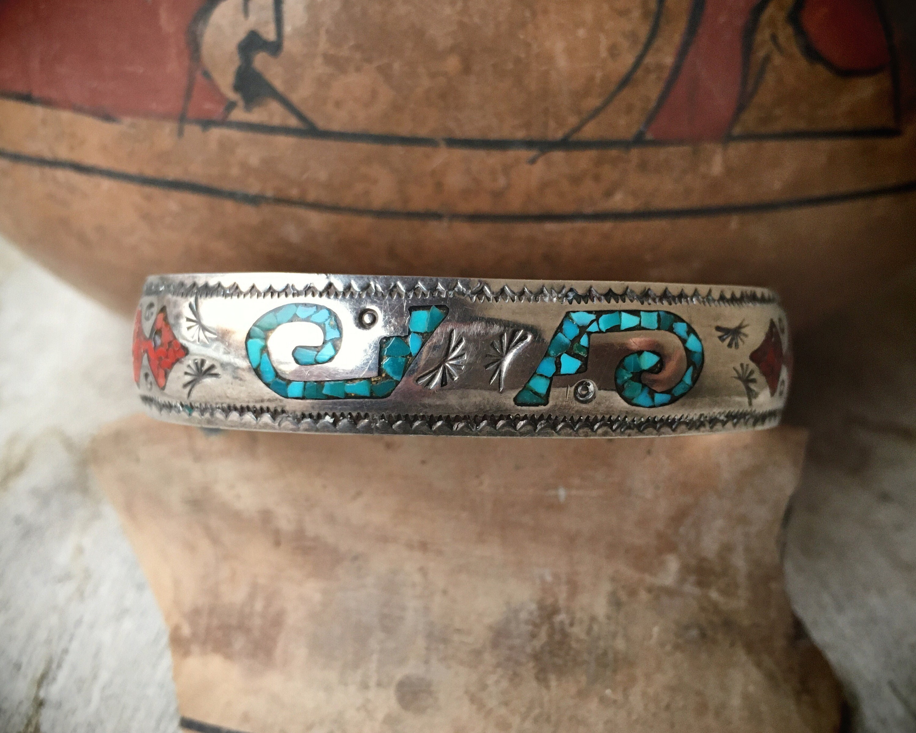 Crushed Turquiose and Coral Bracelet for Women or Men, Navajo Native ...