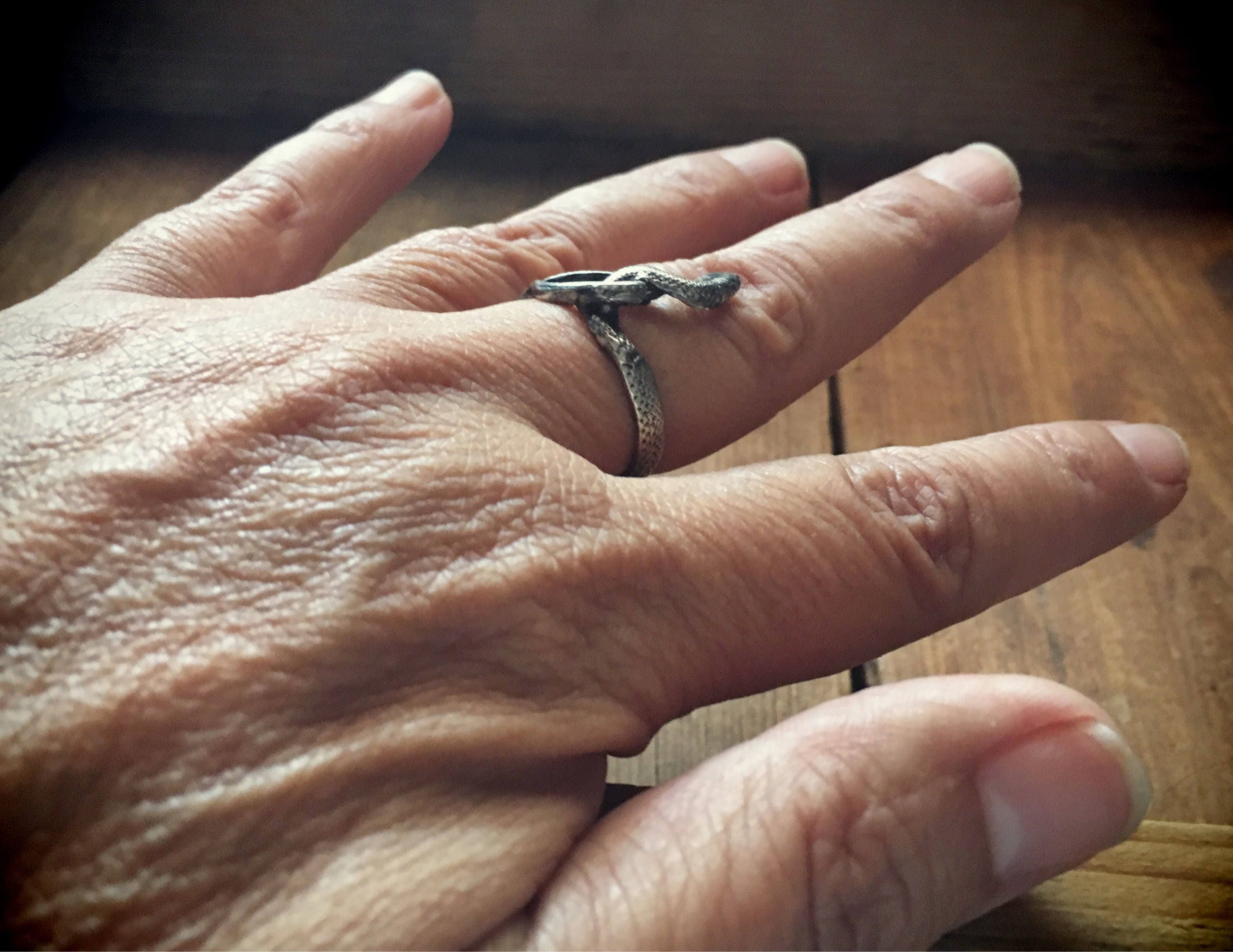 Vintage hand forged sterling silver snake ring, Halloween jewelry