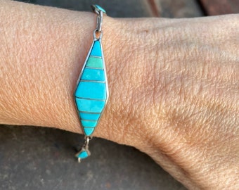 Zuni Latoya Aisetewa Dainty Turquoise Channel Inlay Link Bracelet Size 5.75 for VERY Petite Wrist