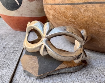 Vintage Navajo Silver Sandcast Cuff Bracelet Approx Size 6.5, Signed FB
