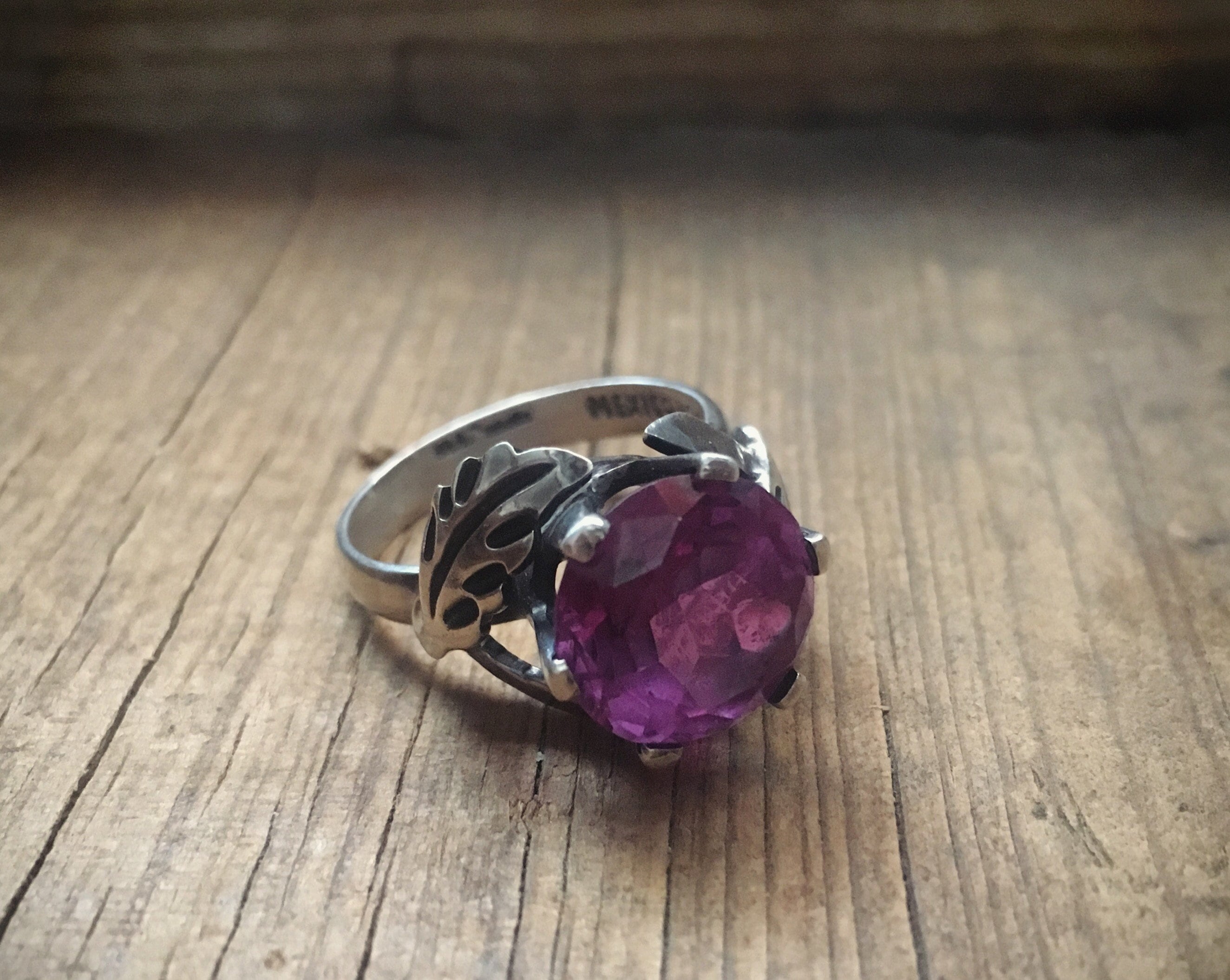 Vintage Mexican Silver Ring Amethyst or Manmade Alexandrite Gemstone ...