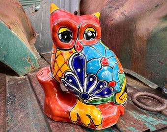 Talavera Pottery Owl Statue Approx 8" Tall, Made in Mexico