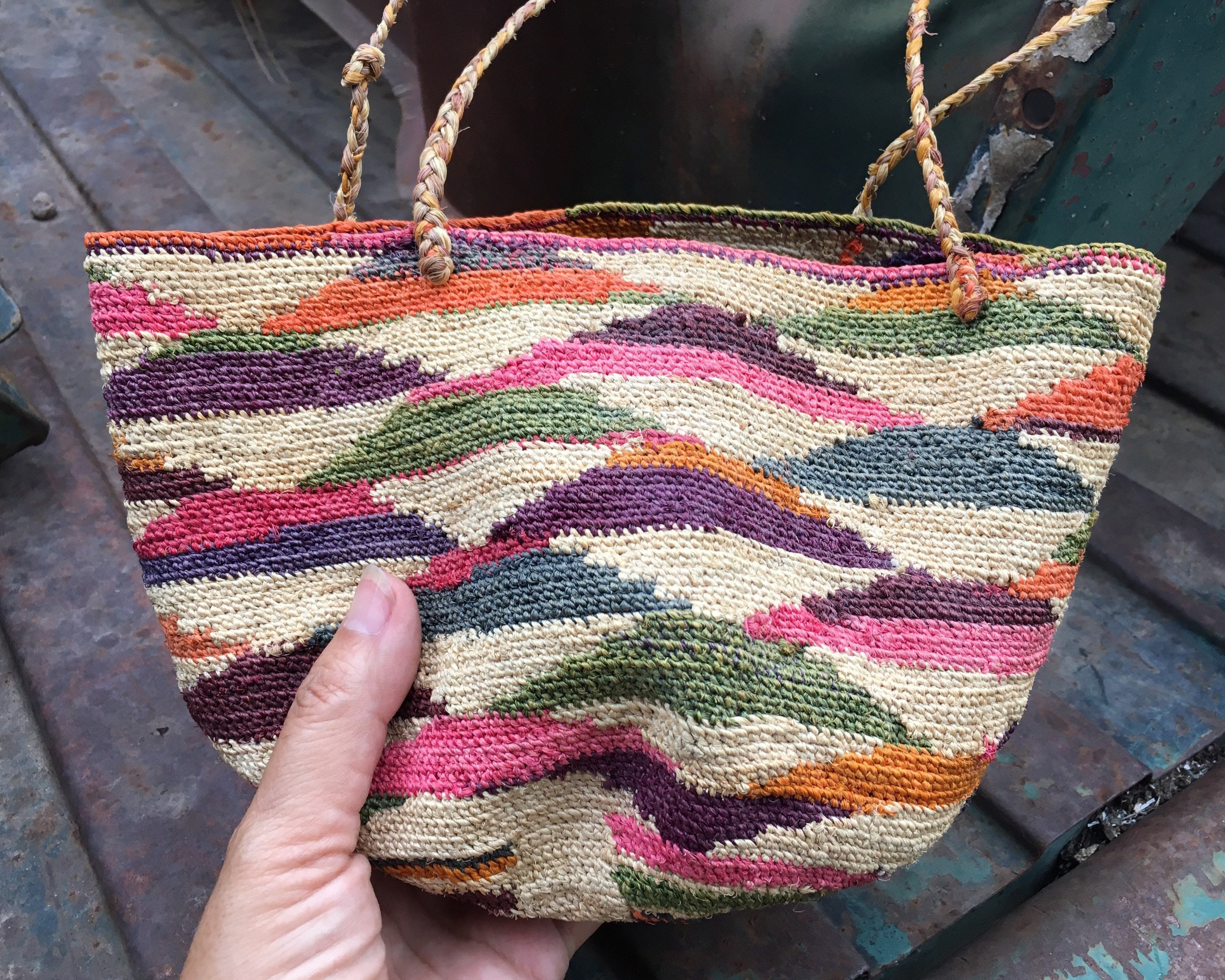 Very Old Andean Finely Woven Grass Purse Faded Pink Multicolor, Vintage ...