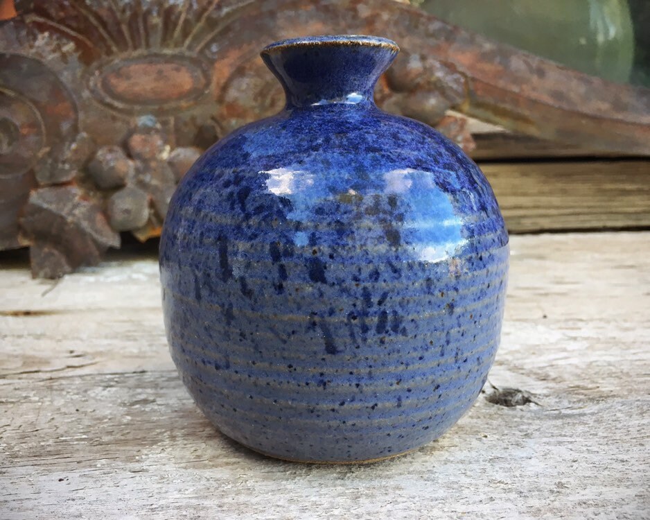 Blue Glaze Studio Pottery Bud Vase, Vintage Hand Thrown Weed Pot Dry ...