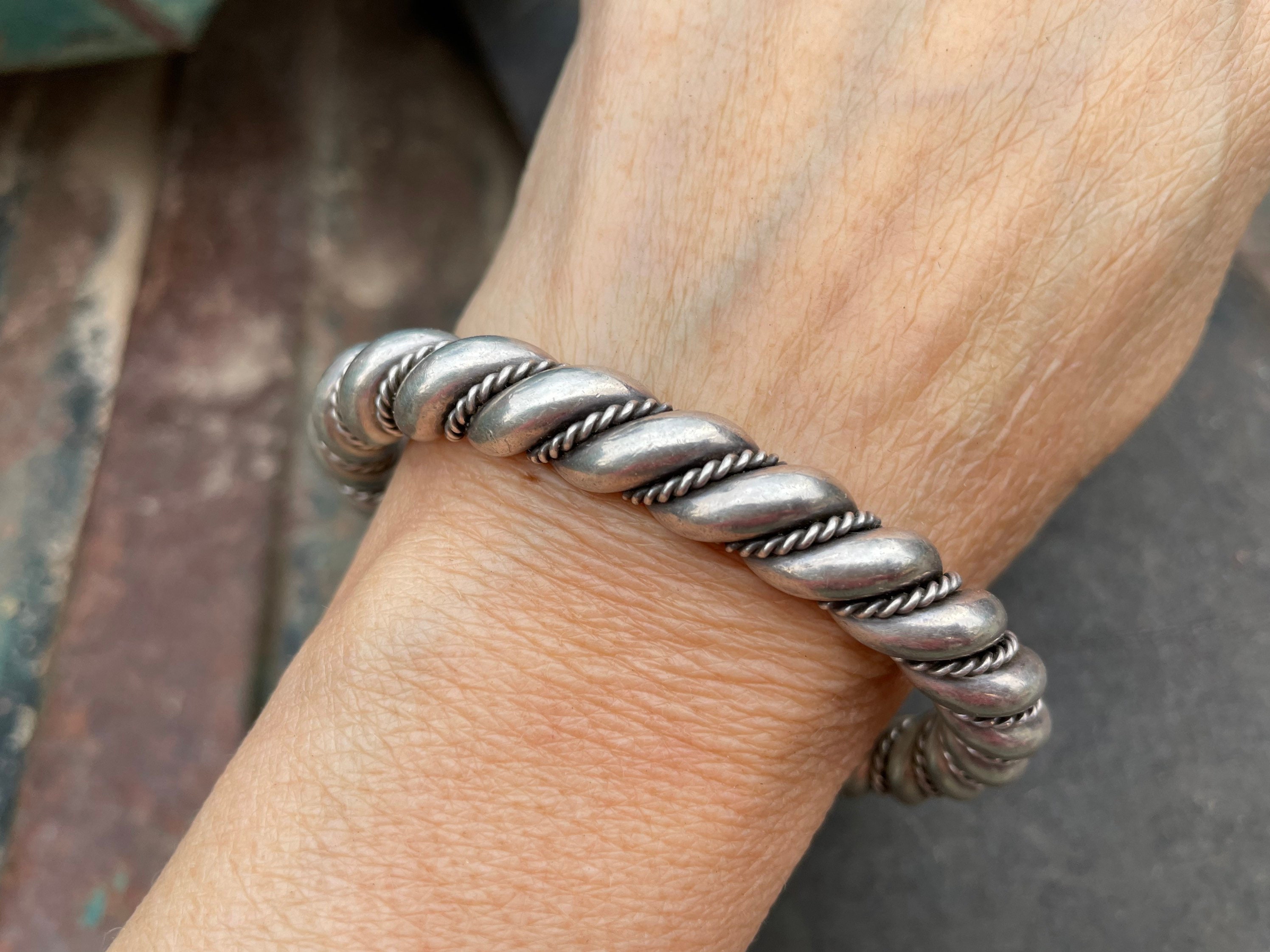 104g Heavy Gauge Silver Twist Wire Cuff Bracelet Size 6-1/2 Wrist, Vintage  Navajo Jewelry Unisex