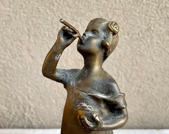 Art Deco Girl Blowing Bubbles Bronze Statuette on Marble Base in Style of Suzanne Bizard, Vintage Decor Children's Room Library, Gift Parent