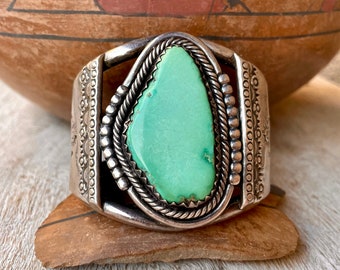 Large 96g Navajo Turquoise Cuff Bracelet Size 6.25, Creamy Pale Royston, Statement Native American