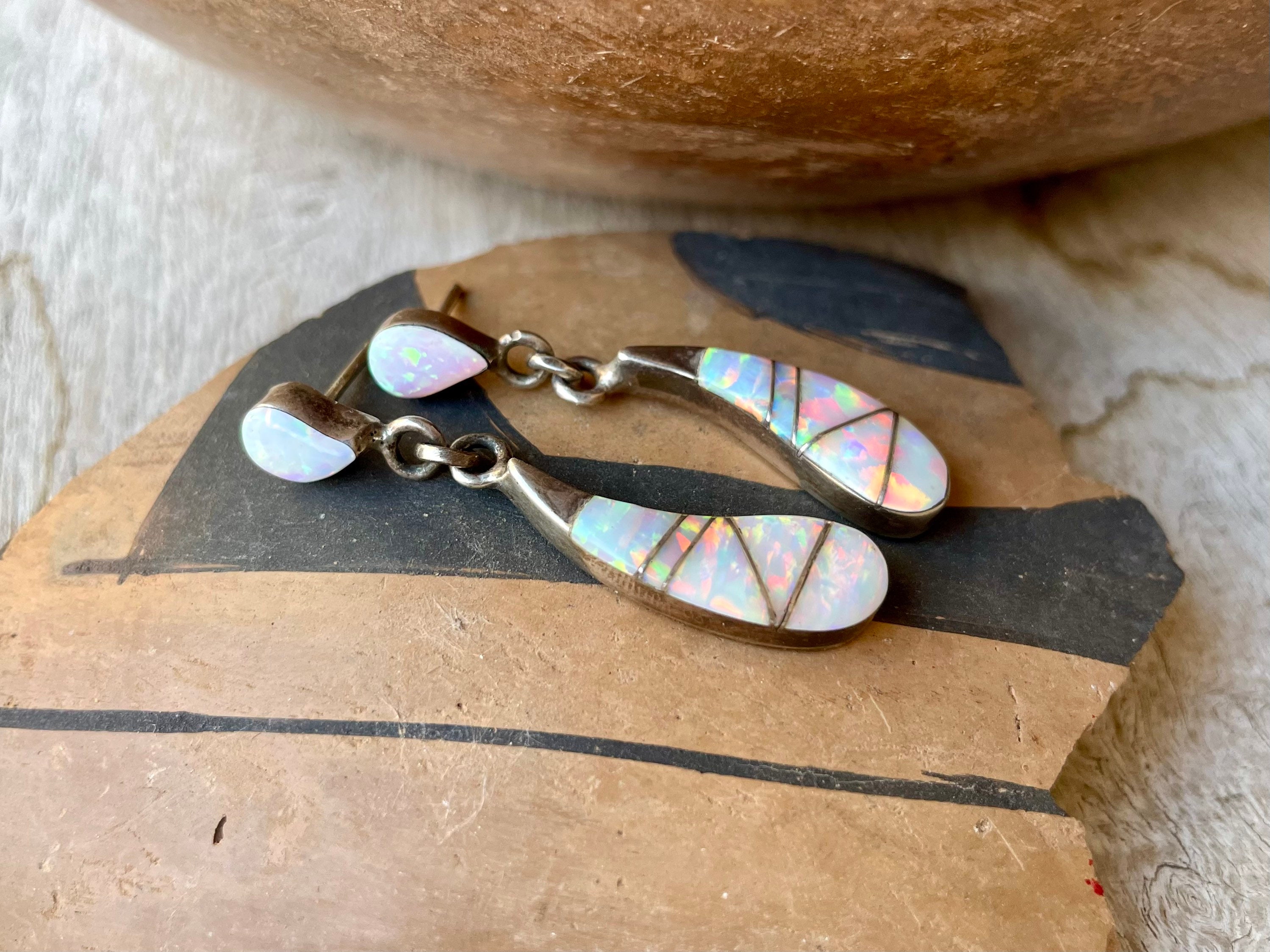 Vintage Channel Inlay Opal Sterling Silver Earrings, Smallish Size ...