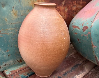 Vintage Art Studio Pottery Vase with Brown Tan Earthy Glaze Hand Thrown Ceramic Texture Pot