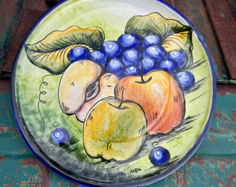 Vintage Mexican Pottery Fruit Design Decorative Wall Plate, Santa Rosa Mayolica Ceramics