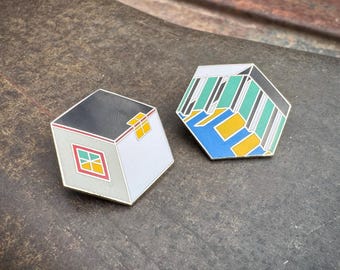 1986 Stanley Tigerman for ACME Studios Enamel Posts, Cloister with a View C.W.A.V. Earrings