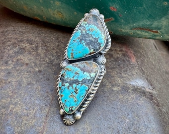 Navajo Robert Shakey Two-Stone Turquoise Ring Size 7.25