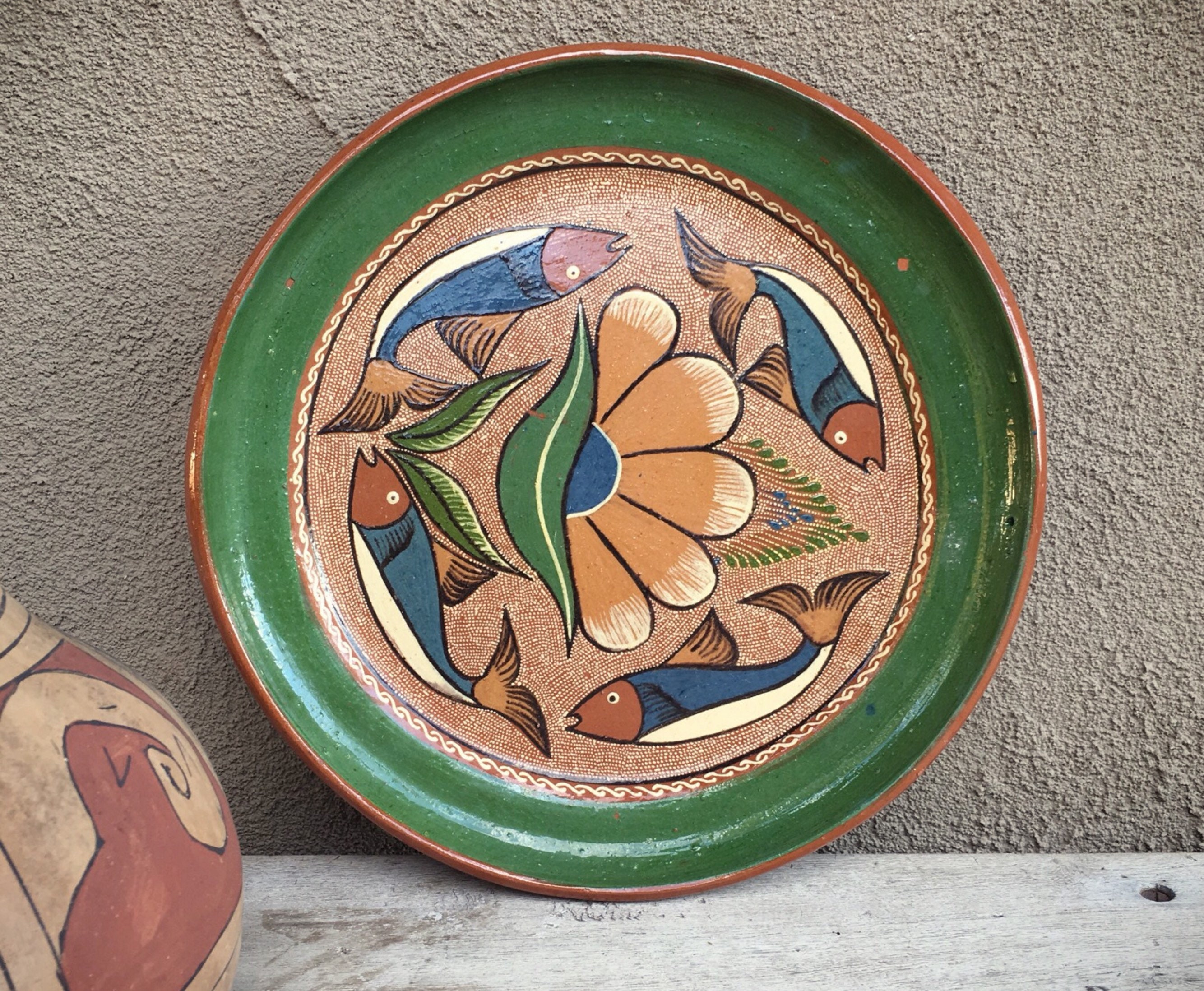 Mexican Pottery Plate Fish Decor Capula Michoacan Redware Mexican Decor