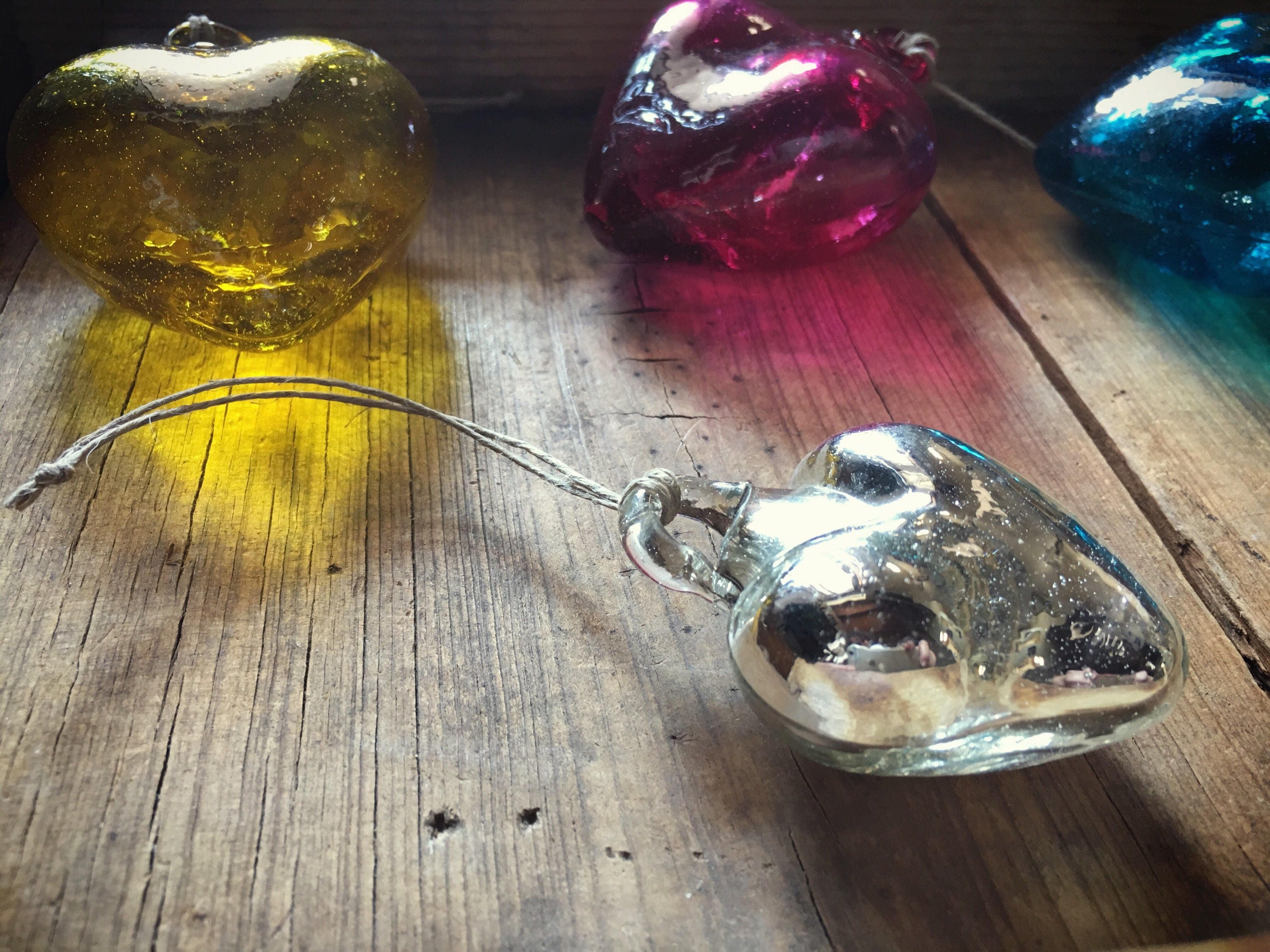 Vintage silver blown glass heart ornament from Mexico puffy heart decor ...