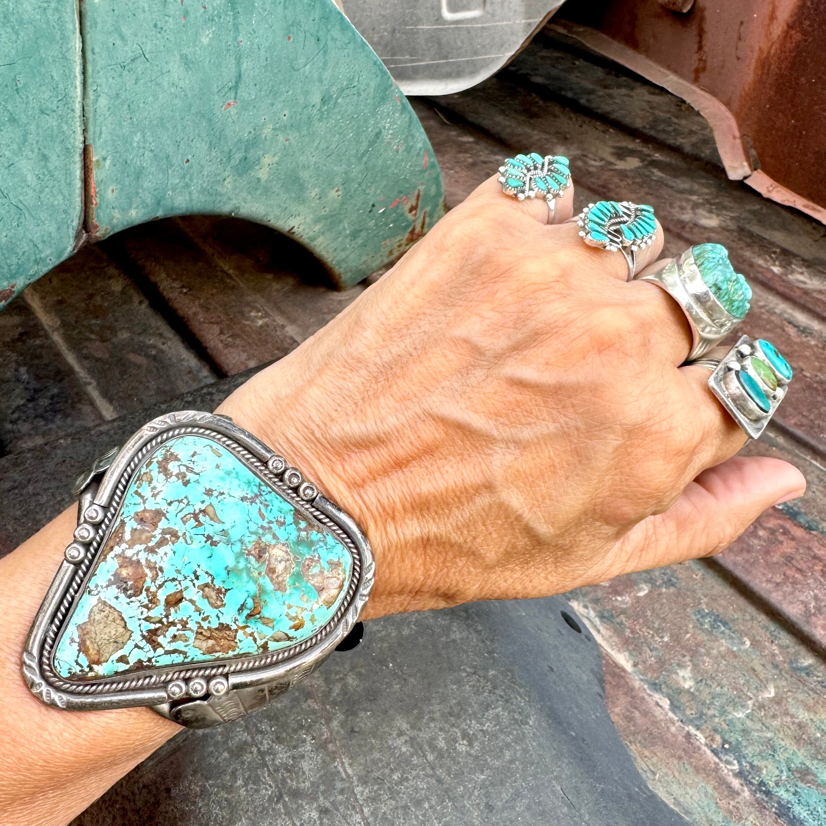 Exceptional Vintage Navajo Pilot Mntn Turquoise Native American Jewelry Silver Roped Bracelet Exceptional Vintage Navajo Pilot Mntn Turquoise Native American Jewelry Silver Roped Bracelet