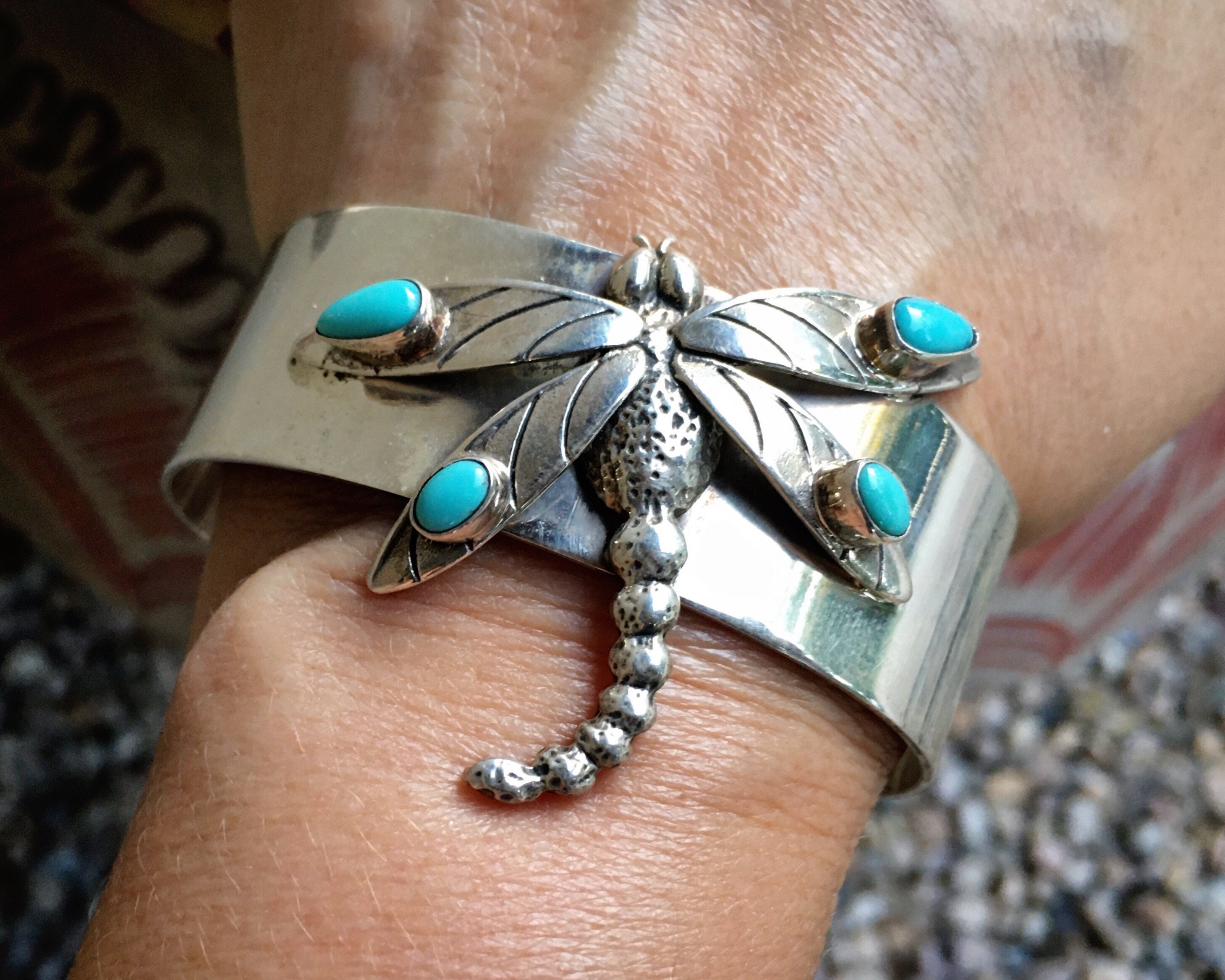 Detailed!! Navajo Turquoise Dragonfly Sterling Silver Native American Bracelet Detailed!! Navajo Turquoise Dragonfly Sterling Silver Native American Bracelet