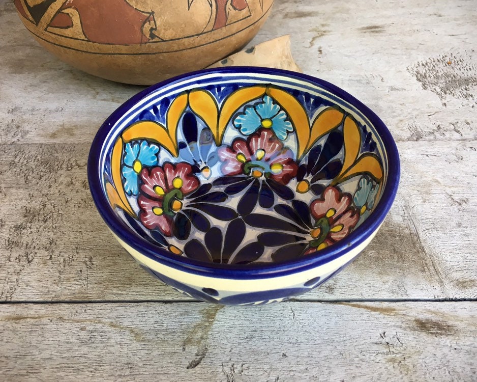 Mexican Talavera Pottery Bowl 53/4 Blue and White, Rustic Southwestern