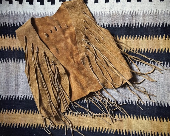 1970s Boho Hippie Cropped Leather Suede Vest with