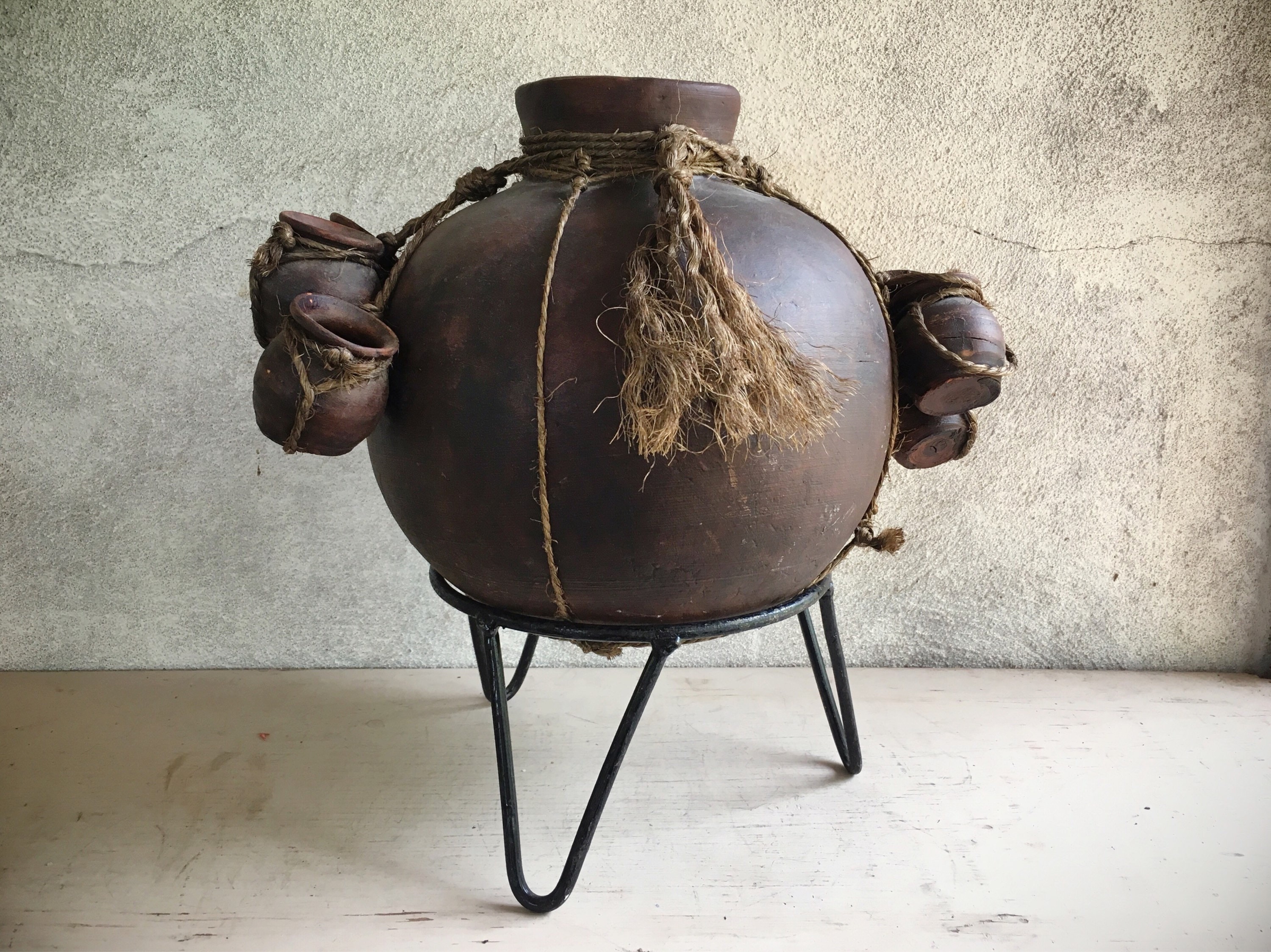 Mexican Pottery Tarahumara Indian Water Jug Pot With Cups Primitive Decor Southwestern Decor