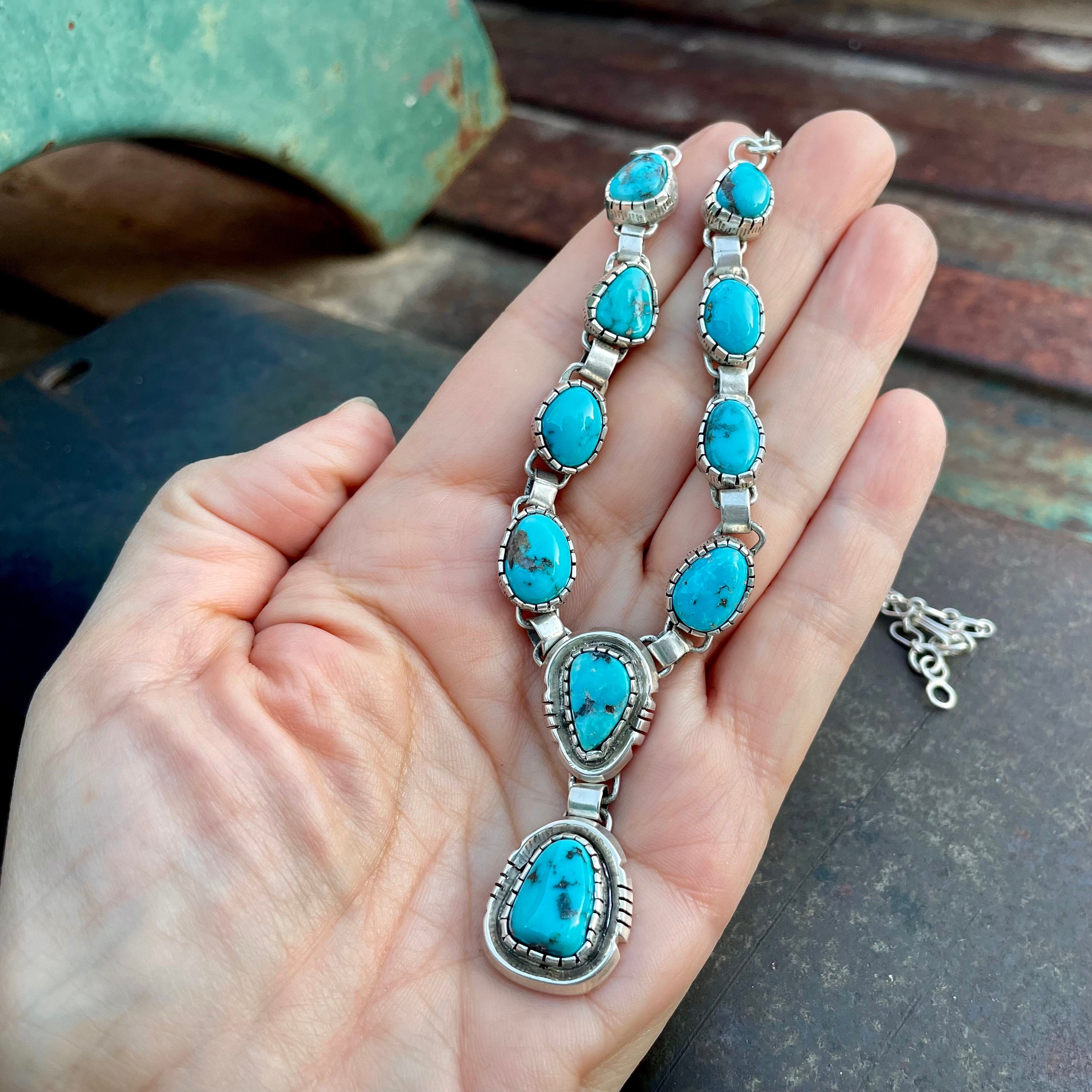 Important Ted Silversmith Vintage Native American Navajo Turquoise Sterling Silver Bracelet Important Ted Silversmith Vintage Native American Navajo Turquoise Sterling Silver Bracelet