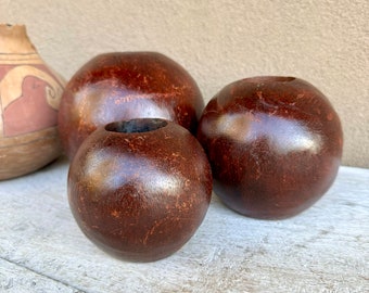 Three Vintage Round Modern Wood Candle Holders (Graduated Size), Modern Rustic Interior